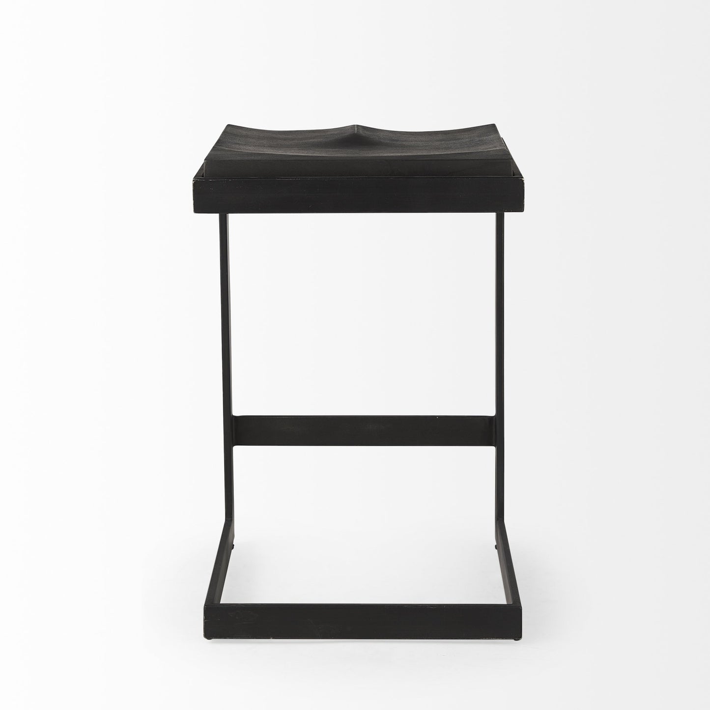 26" Black Solid Wood and Metal Backless Counter Height Bar Chair