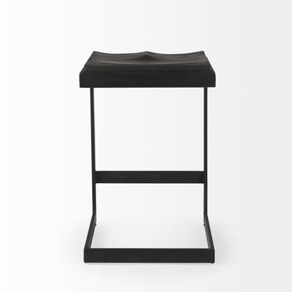 26" Black Solid Wood and Metal Backless Counter Height Bar Chair