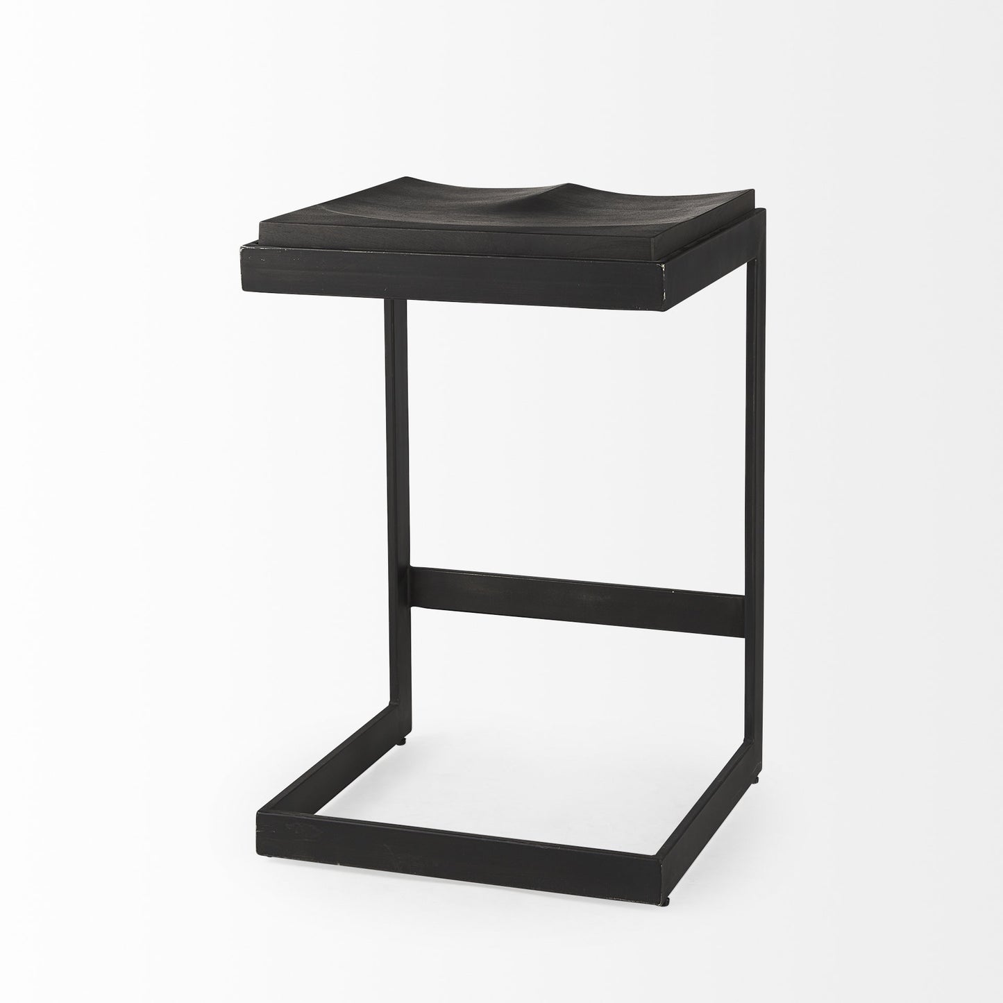 26" Black Solid Wood and Metal Backless Counter Height Bar Chair