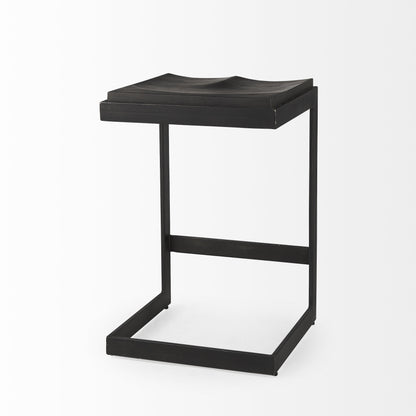 26" Black Solid Wood and Metal Backless Counter Height Bar Chair