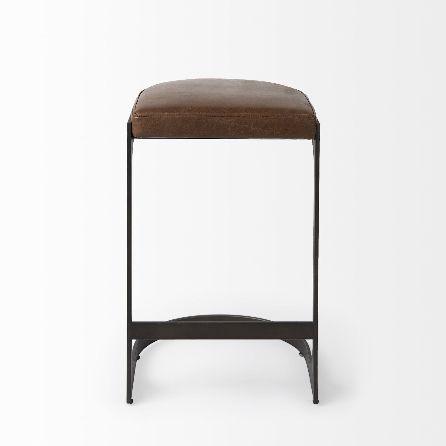 29" Black Leather and Metal Backless Bar Chair