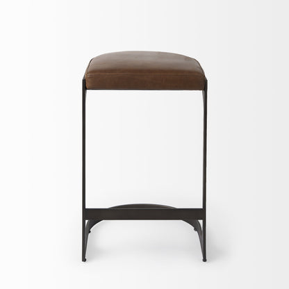 29" Black Leather and Metal Backless Bar Chair