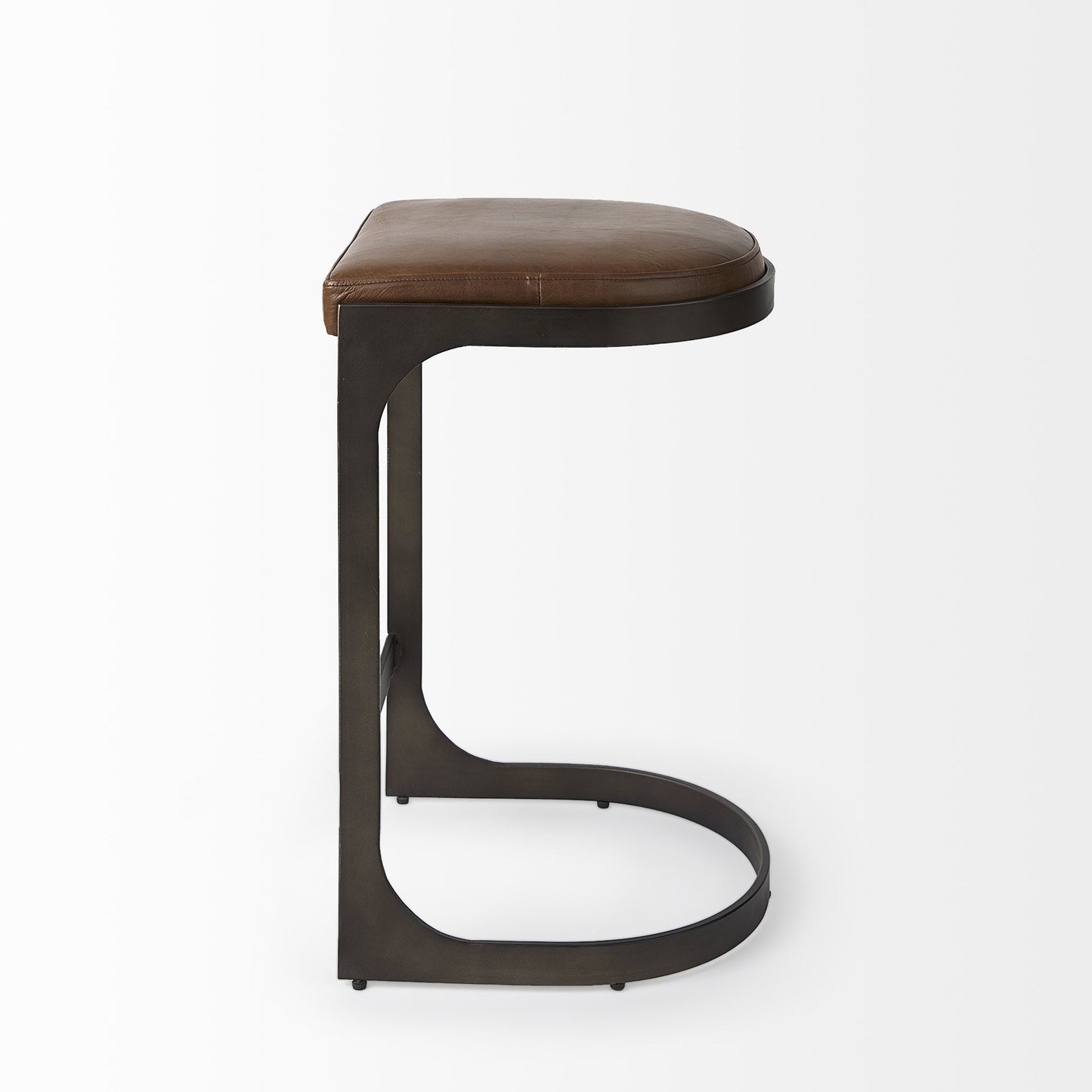 29" Black Leather and Metal Backless Bar Chair
