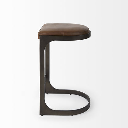 29" Black Leather and Metal Backless Bar Chair