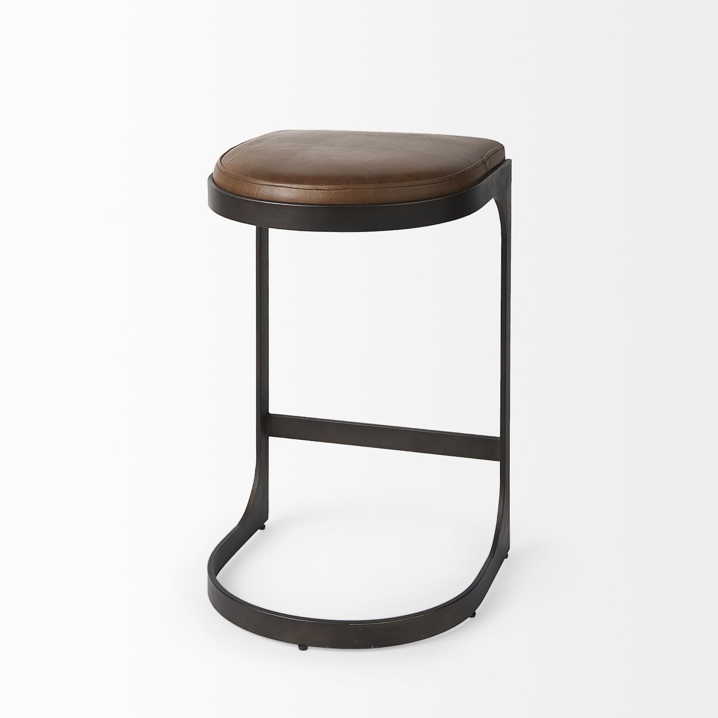 29" Black Leather and Metal Backless Bar Chair
