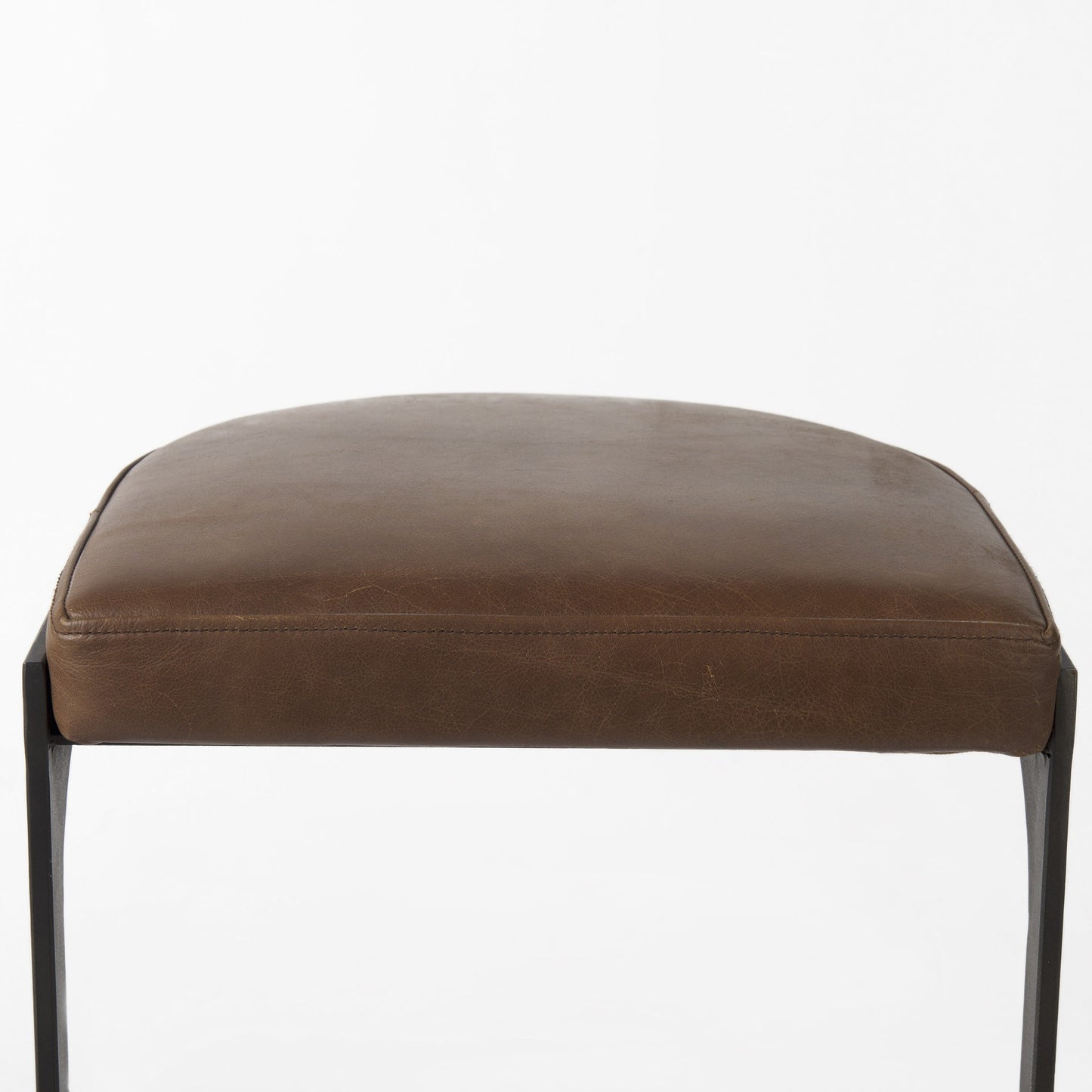 29" Black Leather and Metal Backless Bar Chair