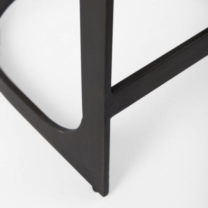 29" Black Leather and Metal Backless Bar Chair