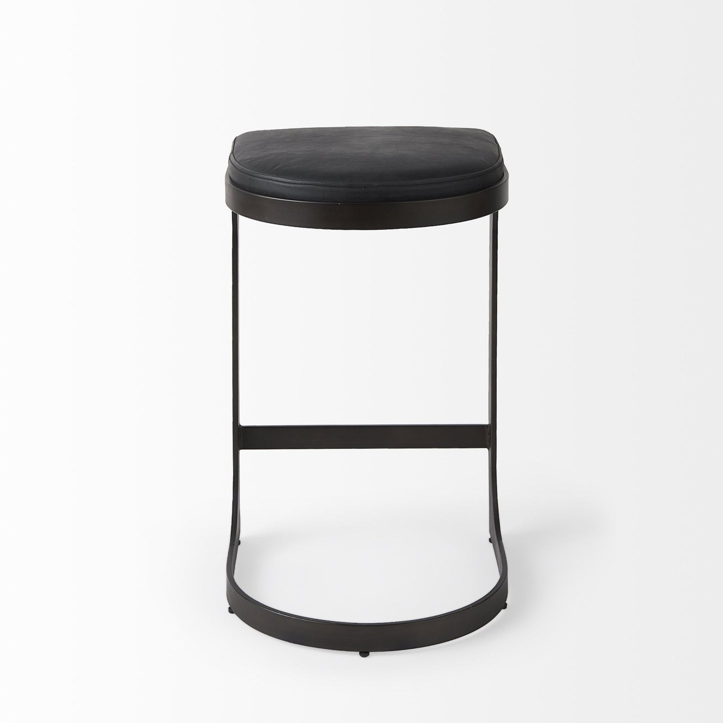 29" Black Faux Leather and Metal Backless Bar Chair