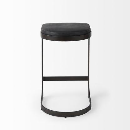 29" Black Faux Leather and Metal Backless Bar Chair