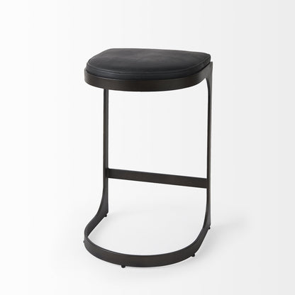29" Black Faux Leather and Metal Backless Bar Chair