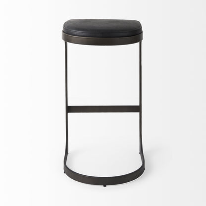 35" Black Leather and Metal Backless Bar Chair