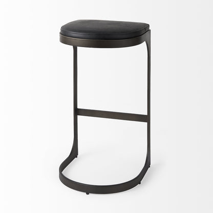 35" Black Leather and Metal Backless Bar Chair