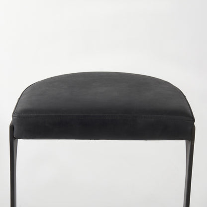 35" Black Leather and Metal Backless Bar Chair