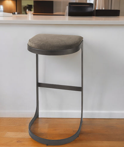 29" Black Leather and Metal Backless Bar Chair