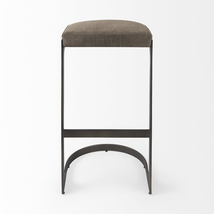 29" Black Leather and Metal Backless Bar Chair