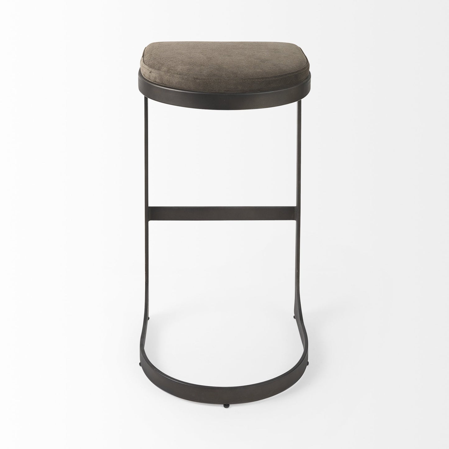 29" Black Leather and Metal Backless Bar Chair