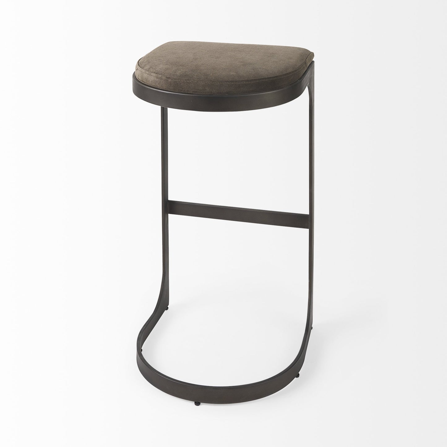 29" Black Leather and Metal Backless Bar Chair