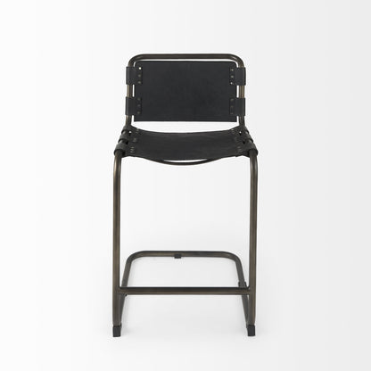 29" Black Leather And Iron Bar Chair