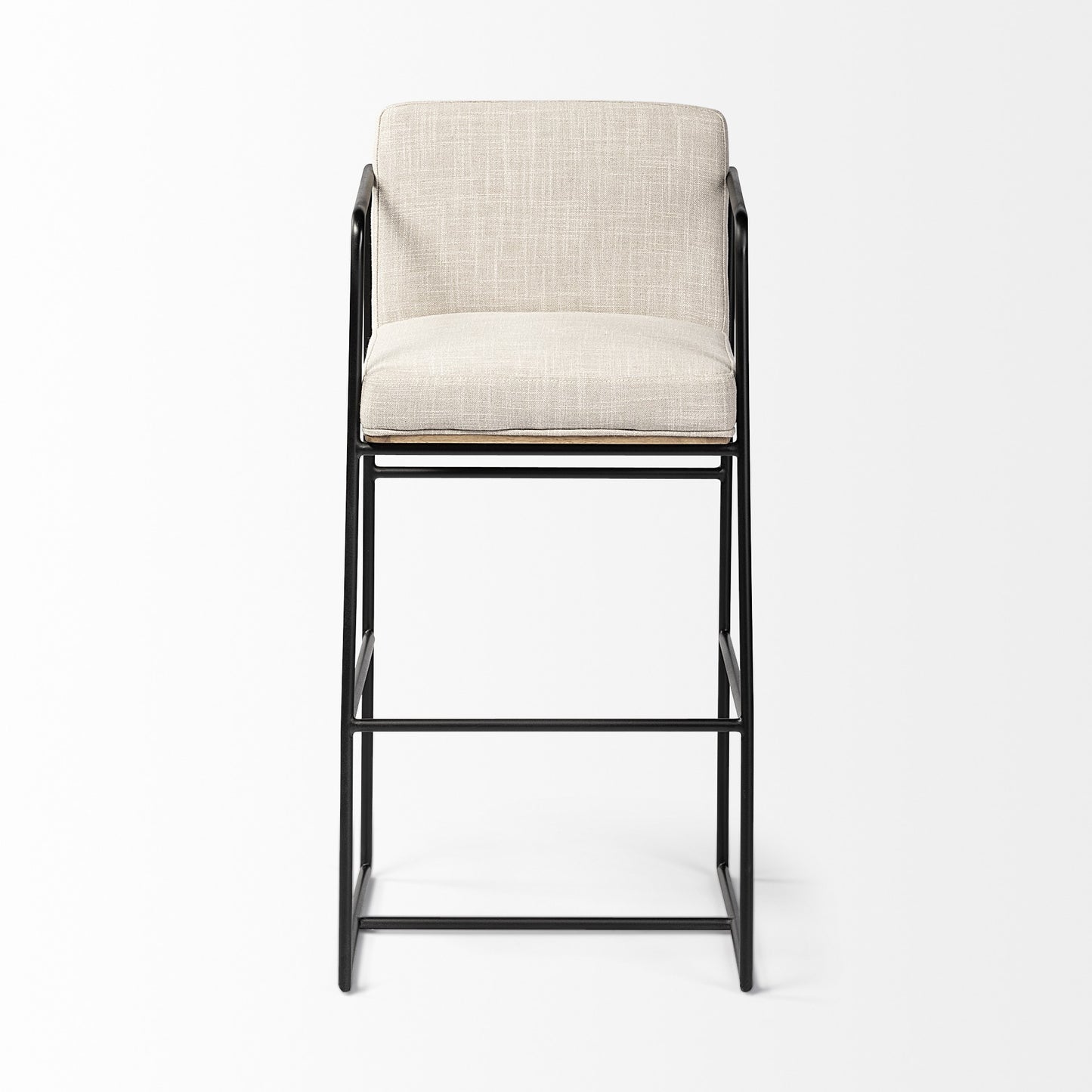 29" Beige and Black Fabric and Metal Counter Height Bar Chair
