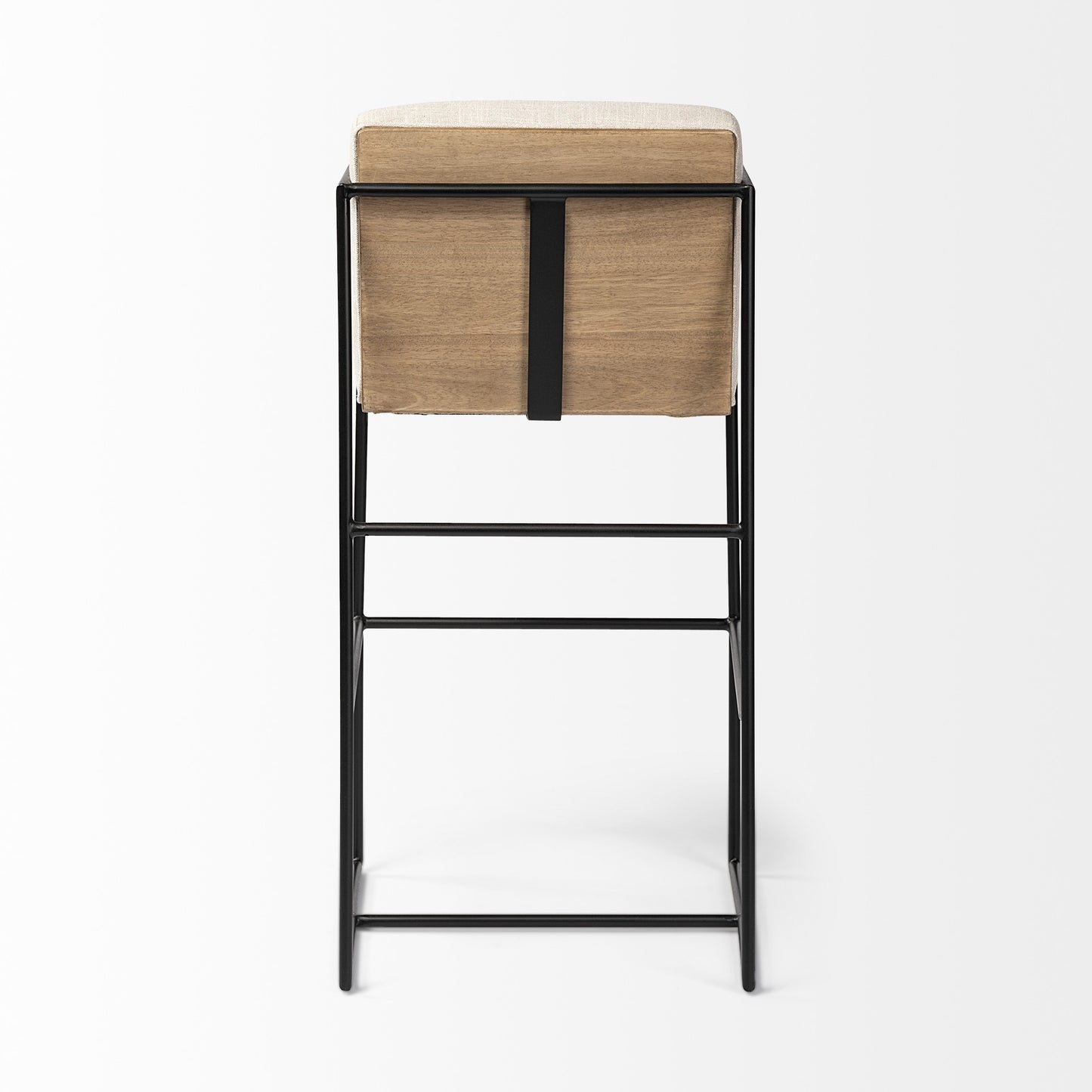 29" Beige and Black Fabric and Metal Counter Height Bar Chair