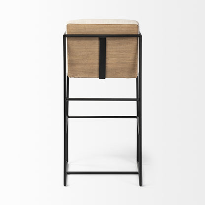 29" Beige and Black Fabric and Metal Counter Height Bar Chair