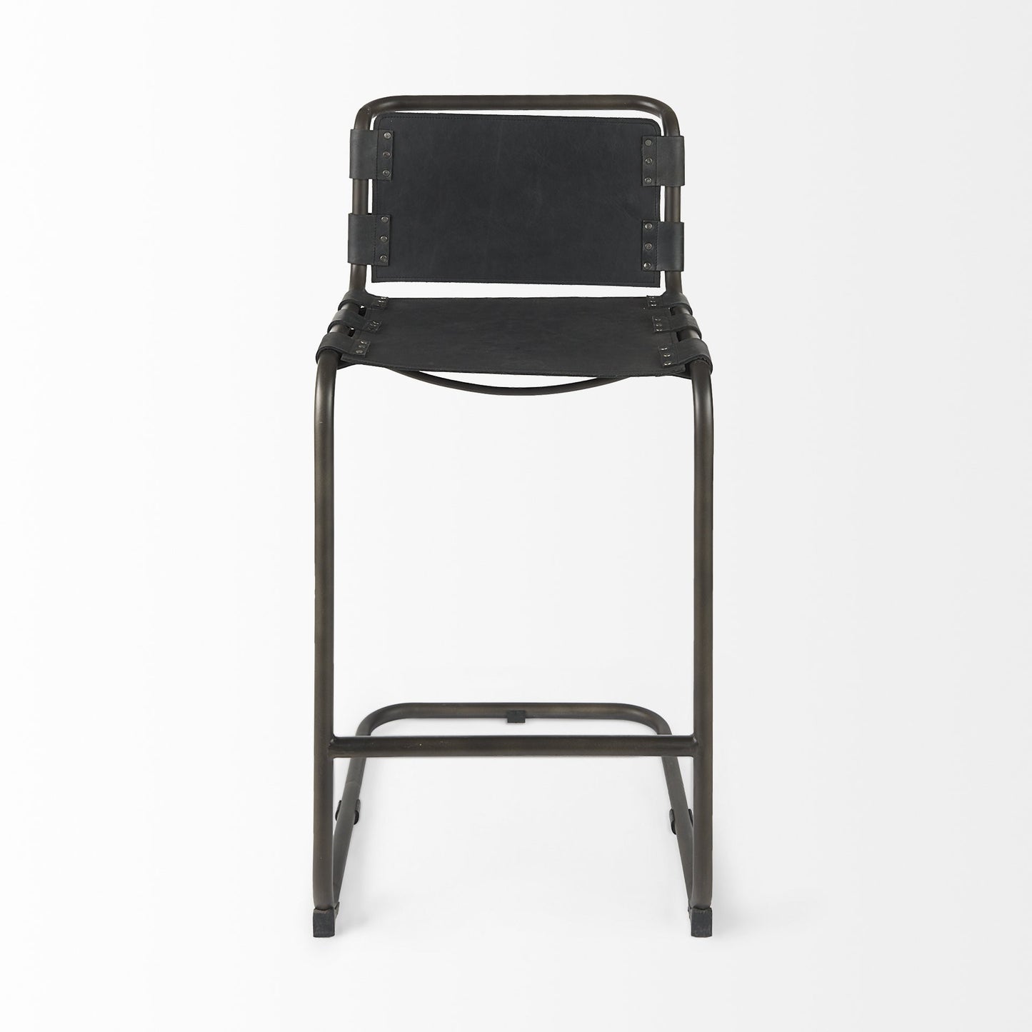 30" Black and Gray Leather and Iron Bar Height Bar Chair