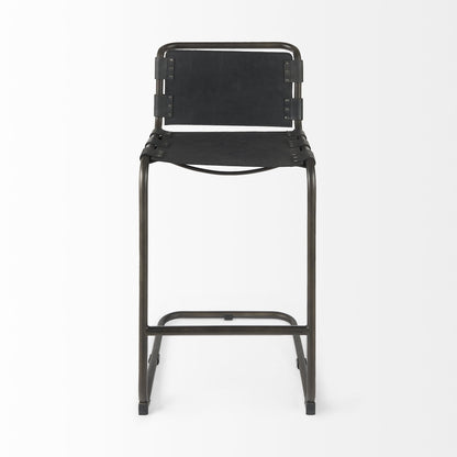 30" Black and Gray Leather and Iron Bar Height Bar Chair