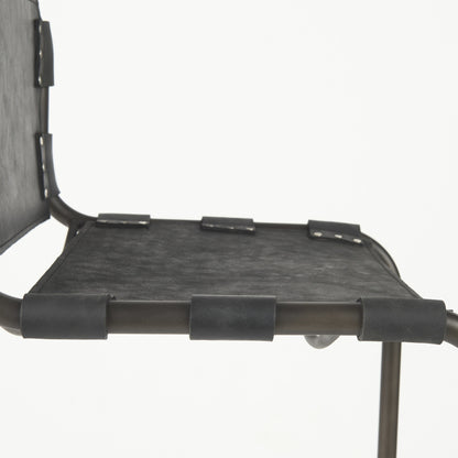 30" Black and Gray Leather and Iron Bar Height Bar Chair