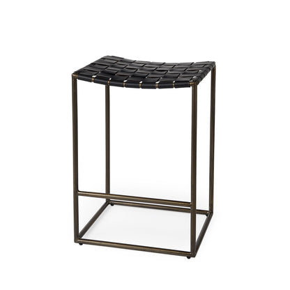 29" Bronze Leather and Metal Backless Bar Chair