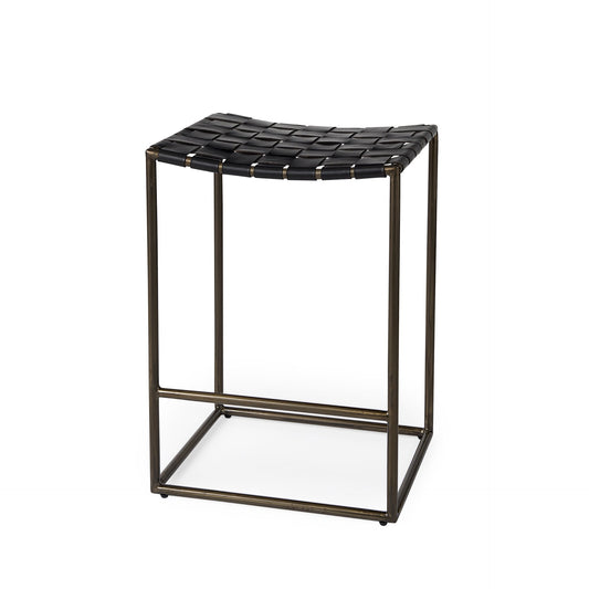 29" Bronze Leather and Metal Backless Bar Chair