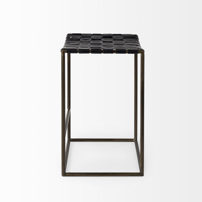 29" Bronze Leather and Metal Backless Bar Chair