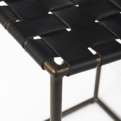 29" Bronze Leather and Metal Backless Bar Chair