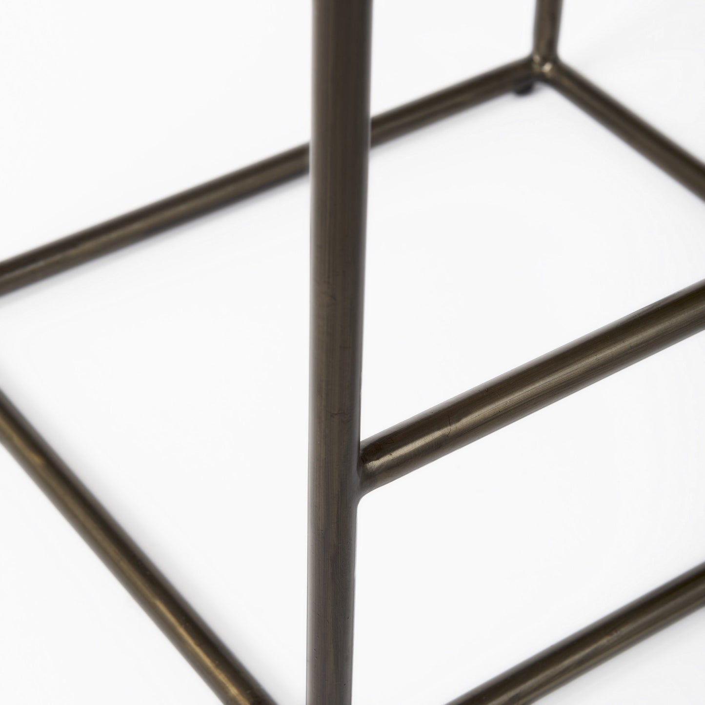 29" Bronze Leather and Metal Backless Bar Chair