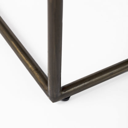 29" Bronze Leather and Metal Backless Bar Chair