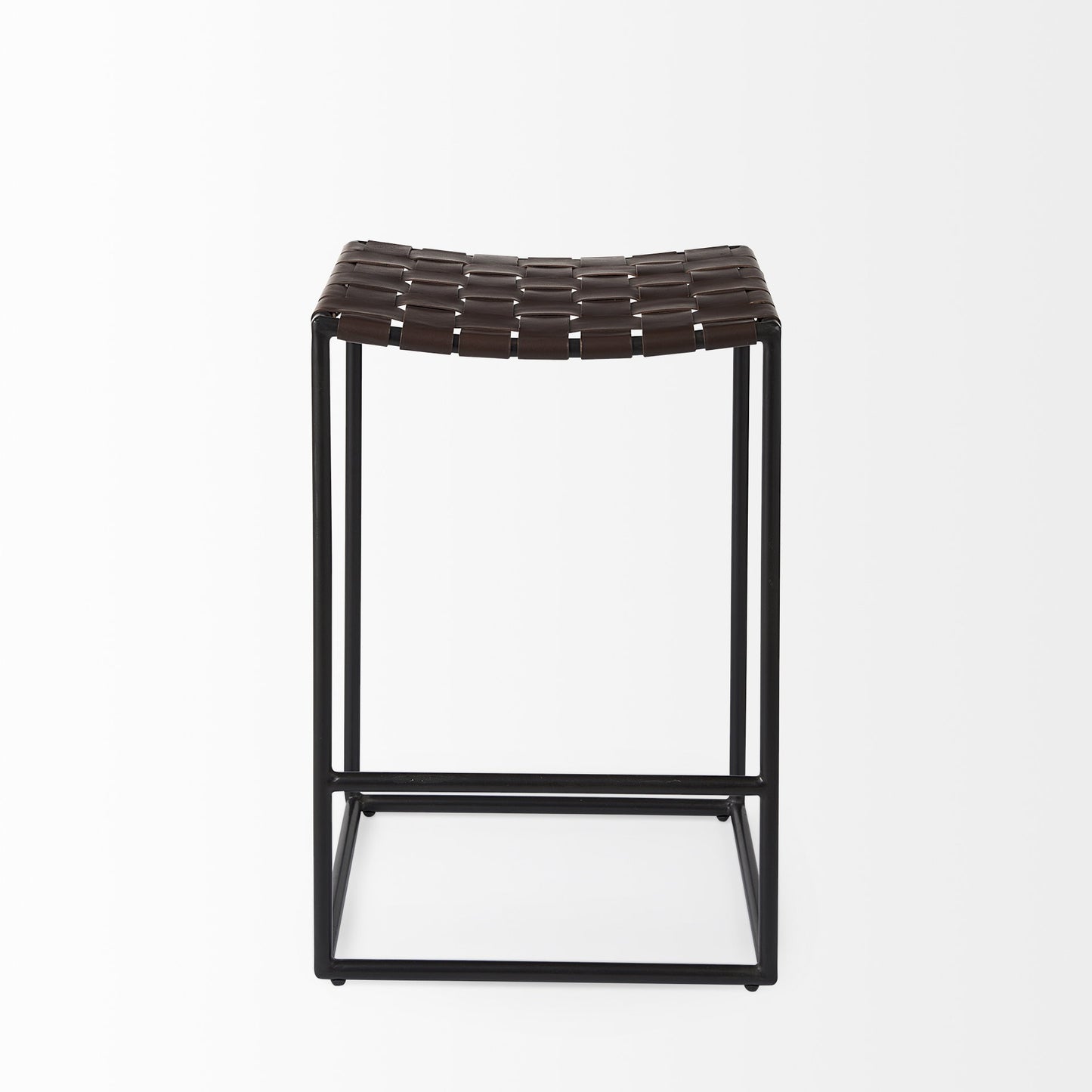 26" Brown And Black Leather And Iron Backless Counter Height Bar Chair