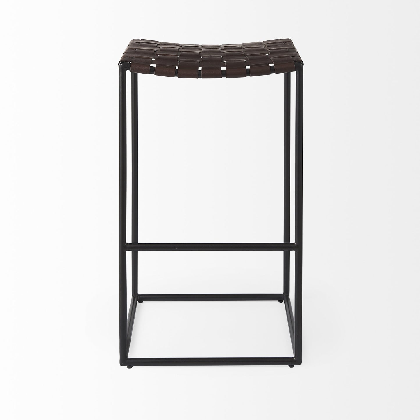 30" Brown And Black Leather And Iron Backless Bar Height Bar Chair