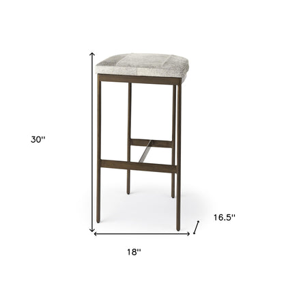 35" Gold Leather and Metal Backless Bar Chair