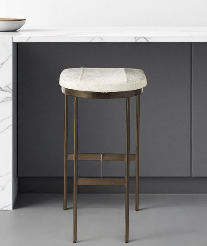 35" Gold Leather and Metal Backless Bar Chair
