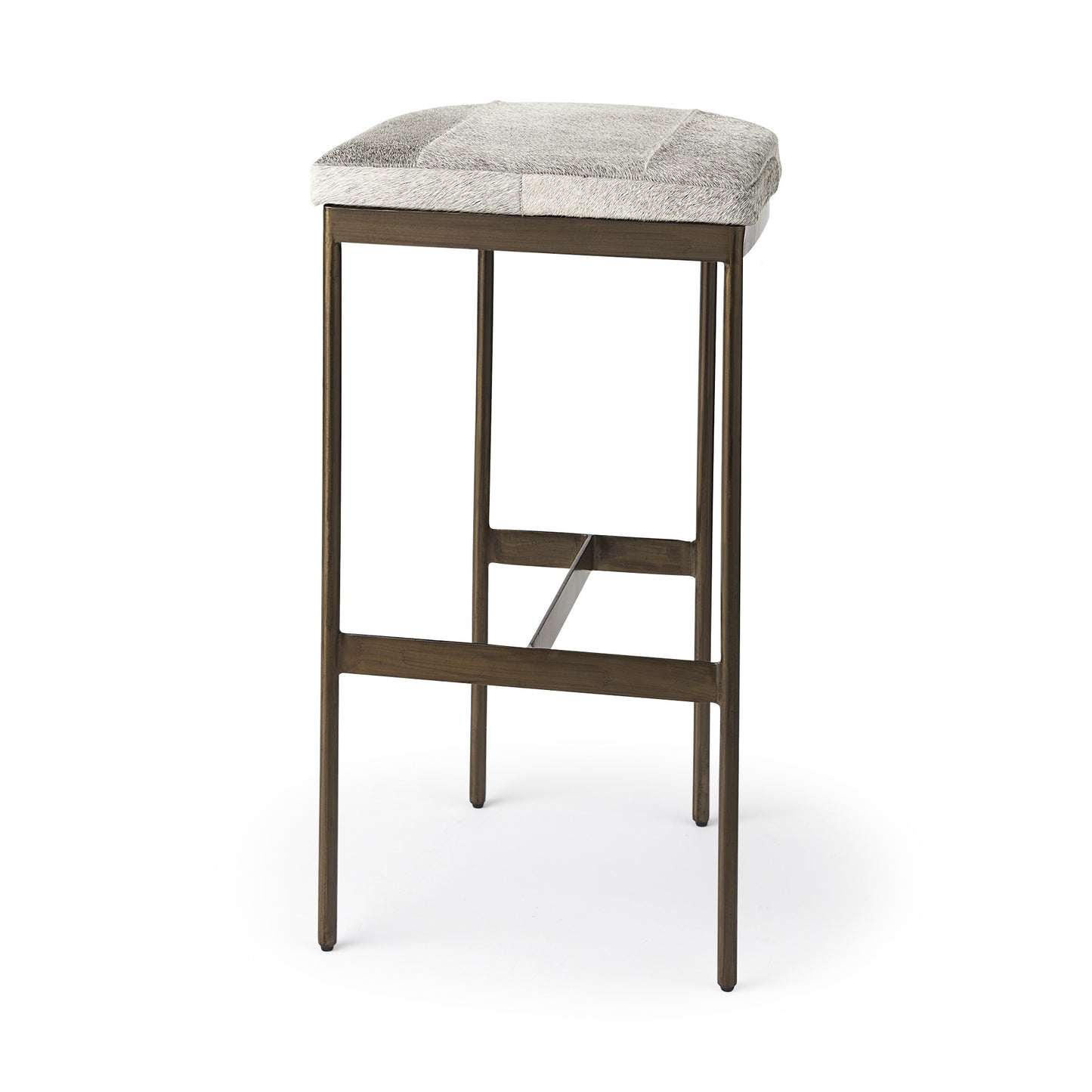 35" Gold Leather and Metal Backless Bar Chair