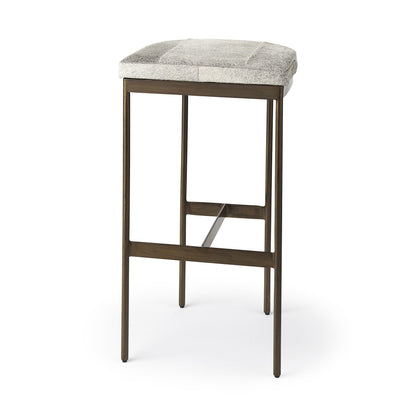 35" Gold Leather and Metal Backless Bar Chair
