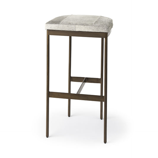 35" Gold Leather and Metal Backless Bar Chair