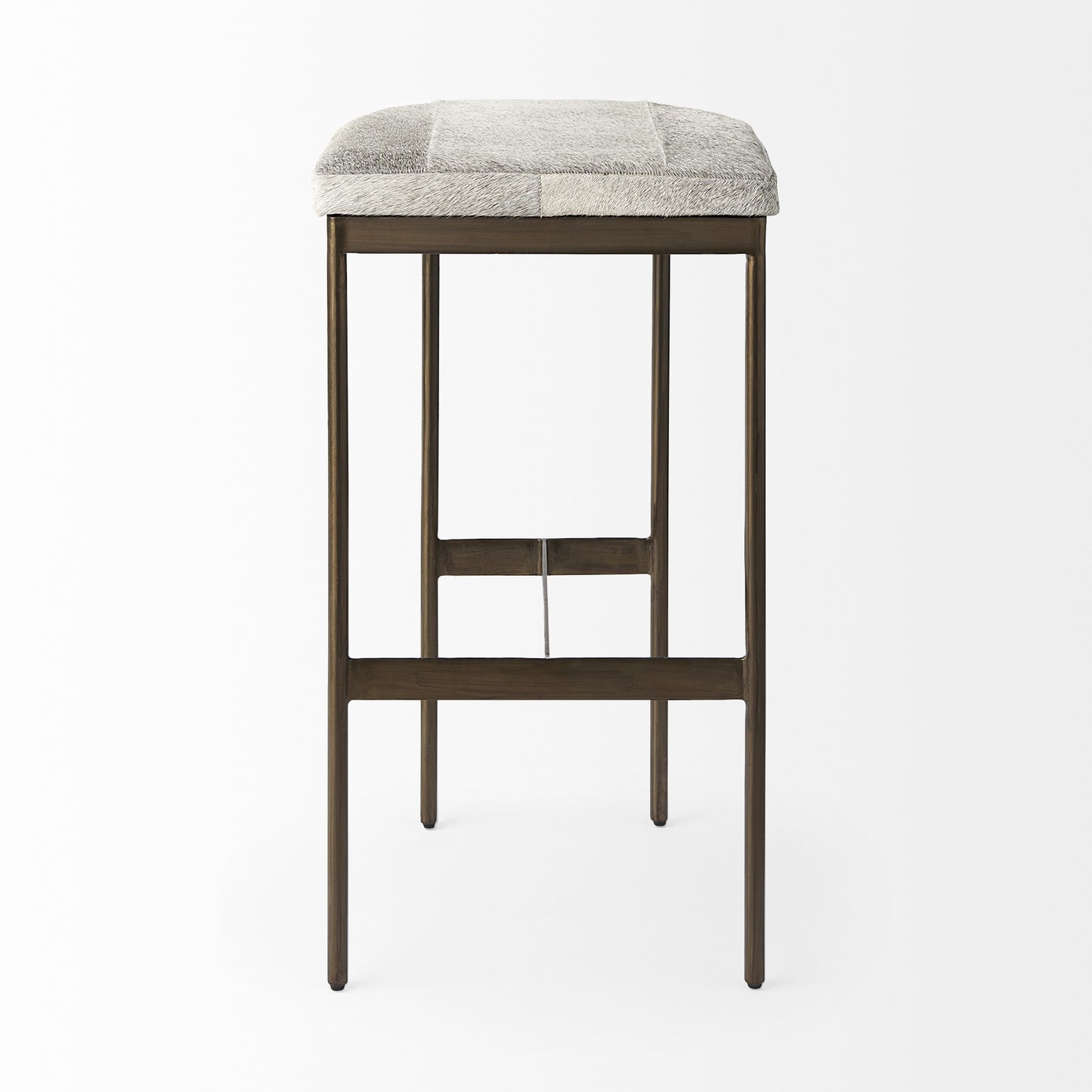 35" Gold Leather and Metal Backless Bar Chair