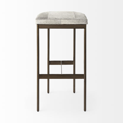 35" Gold Leather and Metal Backless Bar Chair