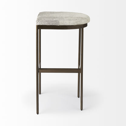 35" Gold Leather and Metal Backless Bar Chair