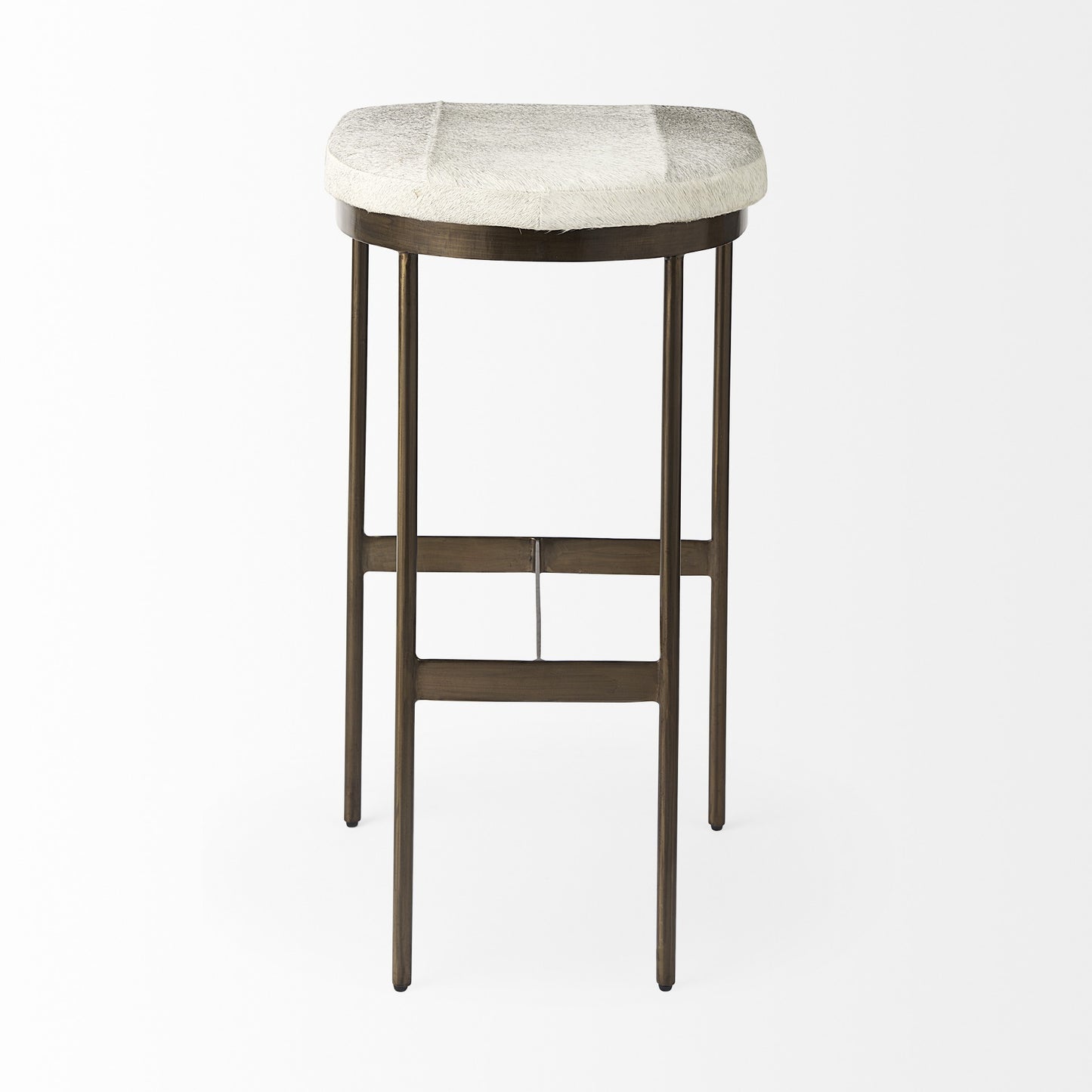 35" Gold Leather and Metal Backless Bar Chair