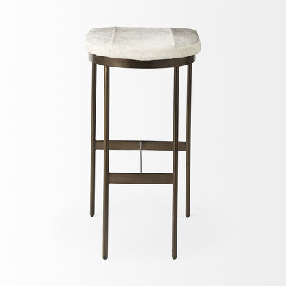 35" Gold Leather and Metal Backless Bar Chair