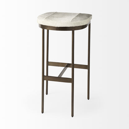 35" Gold Leather and Metal Backless Bar Chair