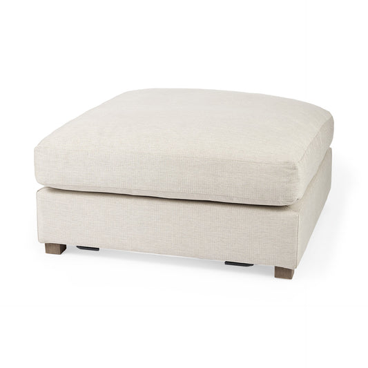 39" Beige Fabric and Brown Cocktail Ottoman