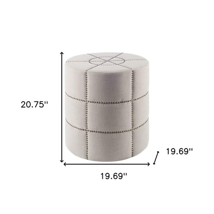 20" Cream Fabric Tufted Round Footstool