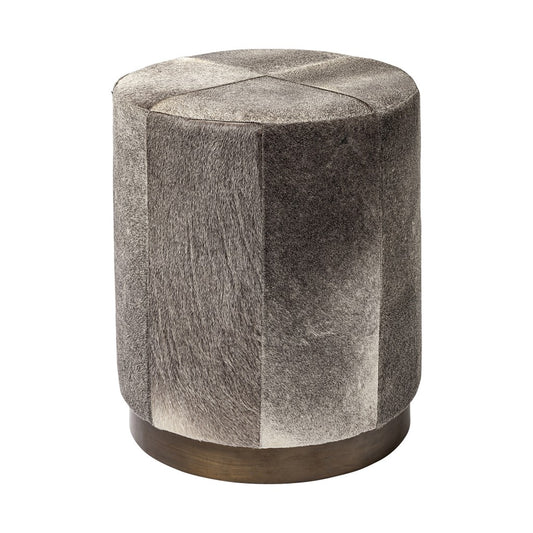 20" Gray Wool And Brown Footstool Ottoman